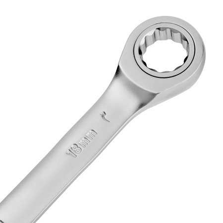 Ключ комбинированный трещоточный DENZEL, 18 мм, CrV, матовый хром