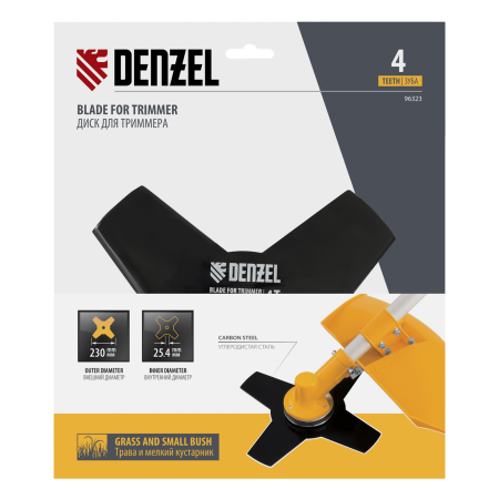 Диск для триммера DENZEL 96323, 230 x 25.4 мм, толщина 1.6 мм, 4 лезвия