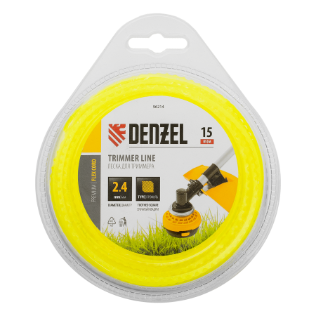 Леска для триммера DENZEL 96214 зубчатый квадрат, 2,4мм х 15м, FLEX CORD