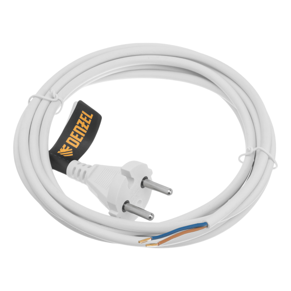 Шнур сетевой Energy Series DENZEL, ПВС, 3 м, 2 x 1 мм, с неразборной вилкой, белый