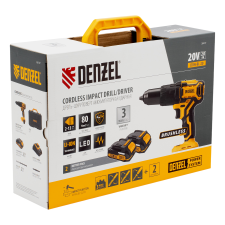 Дрель-шуруповерт аккумуляторная ударная бесщет. DENZEL CIDH-BL-20, Li-Ion, 20 В Дрель-шуруповерт аккумуляторная ударная бесщет. DENZEL CIDH-BL-20, Li-Ion, 20 В