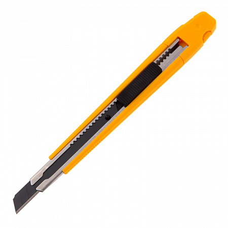 Нож DENZEL 9 мм, сменное лезвие, SK4, метал. направляющая, клипса, нажимной фиксатор