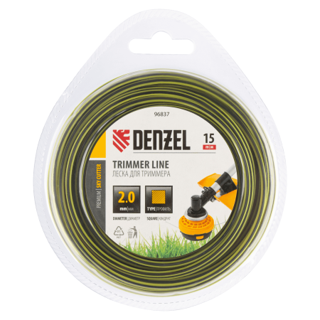 Леска для триммера DENZEL двухкомпонентная квадратная, 2,0мм х 15м, блистер SkyCutter