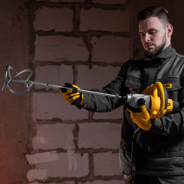 Миксер строительный DENZEL EM-1-1220, 1220 Вт, 0-480/0-800 об/мин