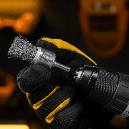 Набор щеток для дрели DENZEL, 1 Плоская 50мм, 2 Чашки 25-50мм, шпилька, нерж. вит. проволока