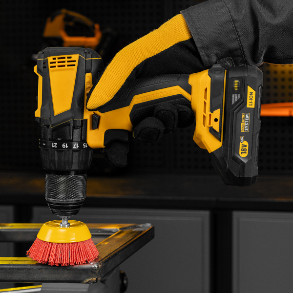 Щетка для дрели DENZEL, 75 мм, Чашка, со шпилькой, нейлоновая щетина