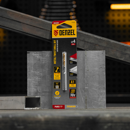Сверло спиральное по металлу DENZEL 4 x 75 мм, Р6М5, Golden Tip