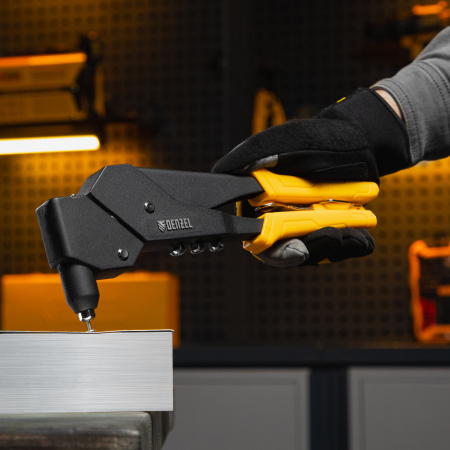 Заклепочник ручной DENZEL 285 мм, поворотный, 0-360, заклепки 2,4-3,2-4,0-4,8 мм