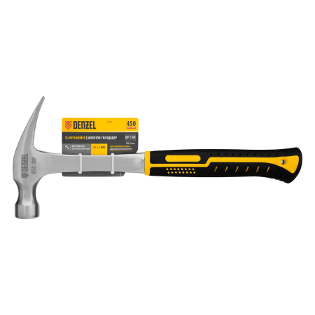 Молоток-гвоздодер DENZEL 450 г, цельнометаллический, двухкомпонентная рукоятка