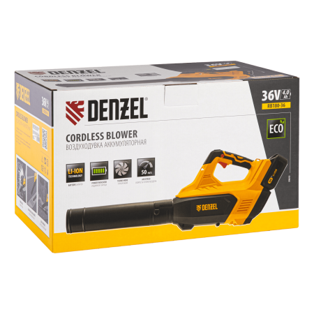 Воздуходувка аккумуляторная DENZEL RB180-36, Li-ion, 36 В, 4 Ач, 180 км/ч, 820 м3/ч