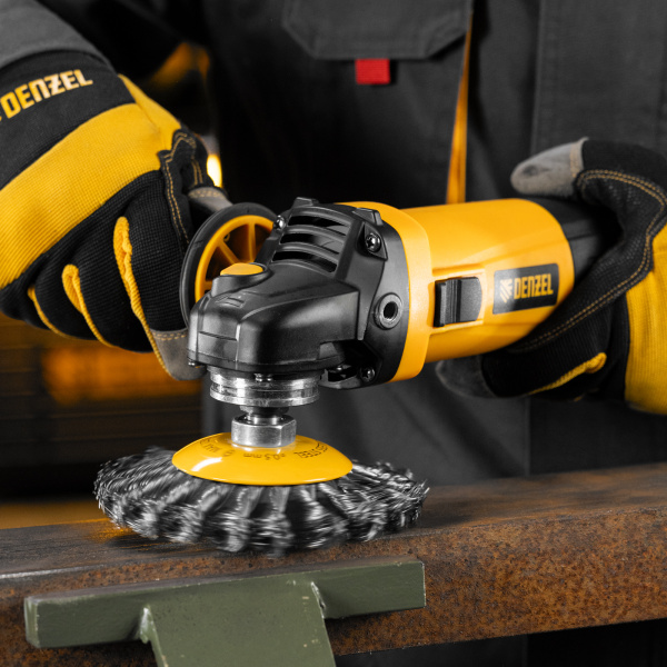 Щетка для УШМ DENZEL 746113, 125 мм, «тарелка», крученая нержавеющая проволока 0.5 мм, М14