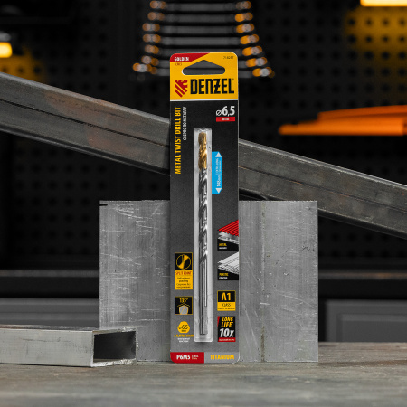 Сверло спиральное по металлу DENZEL 6,5 х 148 мм, Р6М5, Golden Tip, удлиненное