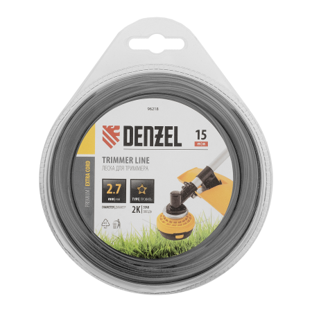 Леска для триммера DENZEL 96218 двухкомпонентная звезда, 2,7мм х 15м, блистер EXTRA CORD