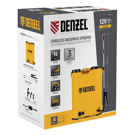 Опрыскиватель ранцевый аккумуляторный DENZEL D-16LA, 16 л, 12 В, 8 Ач