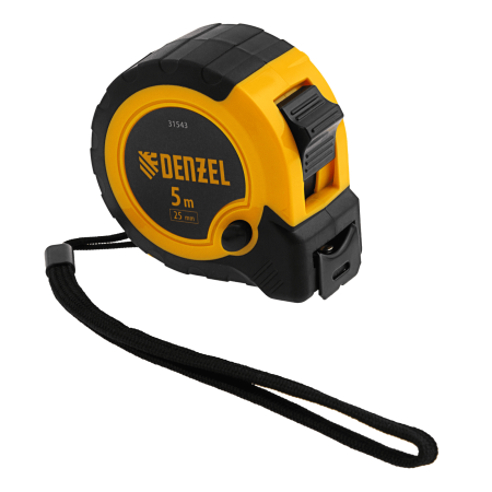 Рулетка DENZEL 5м х 25мм, двухкомп. корпус, кнопка-пауза