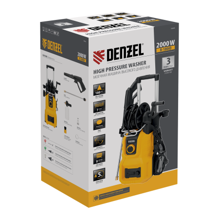 Моечная машина высокого давления DENZEL R-180iD, 2000 Вт, 180 бар, 420 л/ч, асинхронный двигатель, с барабаном