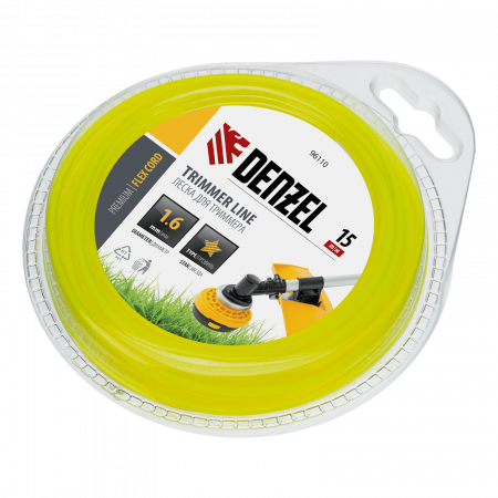 Леска для триммера DENZEL Flex Сord 96110, 1.6 мм x 15 м, звезда, блистер