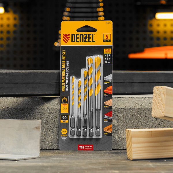 Набор сверл универсальных DENZEL, Multi cut, 4-10 мм, 5 шт.