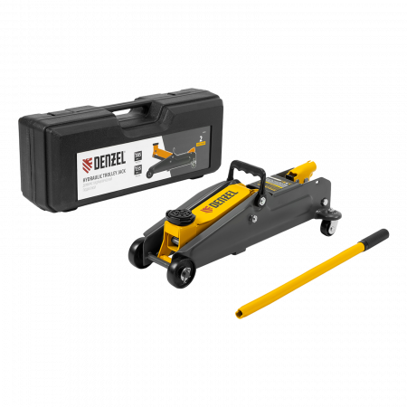 Домкрат гидравлический подкатной DENZEL 2 т, 135-385 мм, в пласт. кейсе