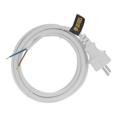 Шнур сетевой Energy Series DENZEL, ПВС, 3 м, 2 x 1,5 мм, с неразборной вилкой, белый