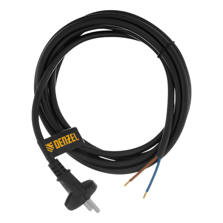 Шнур сетевой Energy Series DENZEL, ПВС, 3 м, 2 x 1,5 мм, с неразборной вилкой, черный