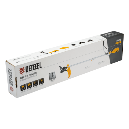 Триммер электрический DENZEL TE-1400, 1400 Вт, 420 мм, катушка + диск, разборная штанга