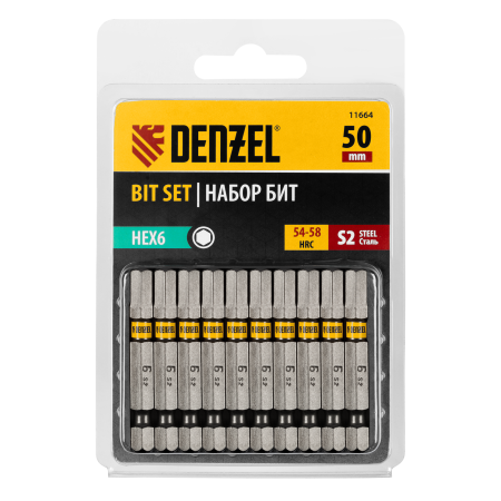 Бита DENZEL PH2х90, сталь S2, цилиндр., 10 шт. Е 6,3