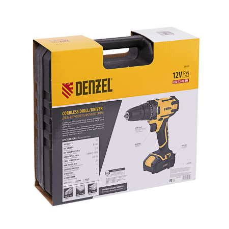 Дрель-шуруповерт аккумуляторная DENZEL CDL-12-02BM, Li-Ion, 12 В, 2 акк.
