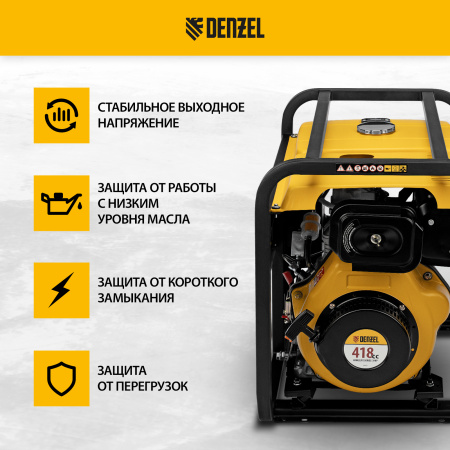 Генератор дизельный DENZEL DES-55, 5,5 кВт, 230 В, 11 л, ручной стартер