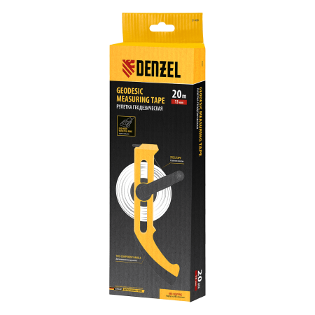 Рулетка геодезическая DENZEL 20 м х 13 мм, открытый корпус, металлическая лента