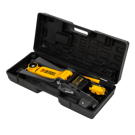 Домкрат гидравлический подкатной с фиксатором DENZEL 2,5 т,  85-385 мм, в пласт. кейсе