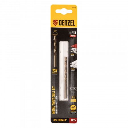Сверло по металлу DENZEL 4,5 мм, HSS Co-8%