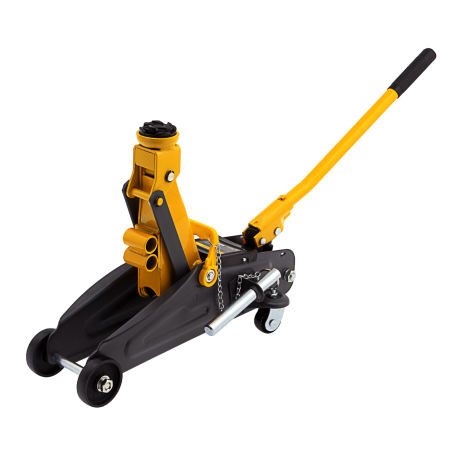 Домкрат гидравлический DENZEL подкатной с фиксатором, 2 т, 130-330 мм, в кейсе