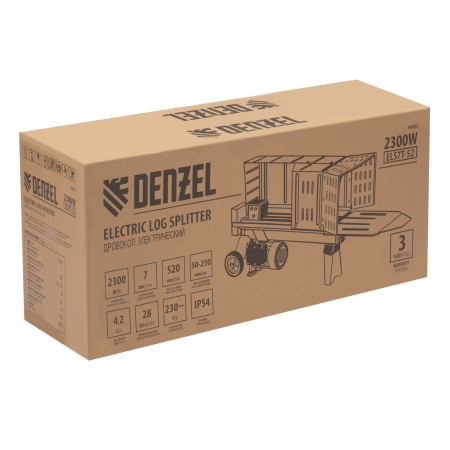 Дровокол электрический DENZEL ELS7T-52, 2300 Вт, сила раскола 7т, макс. размеры полена D250 x 520 мм