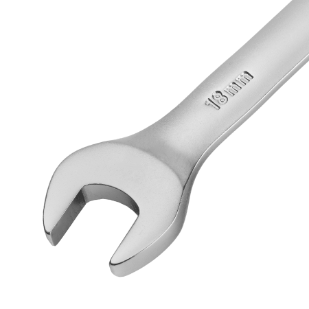 Ключ комбинированный трещоточный DENZEL, 18 мм, CrV, матовый хром