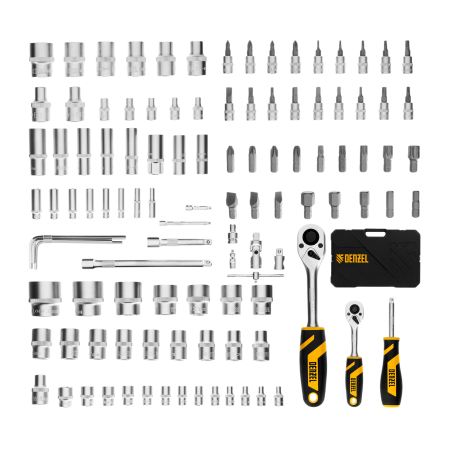 Набор инструментов DENZEL 1/2", 1/4", CrV, S2, пластиковый кейс, 109 предметов