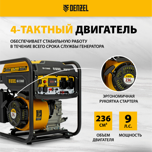 Генератор инверторный DENZEL GK-5500iF, 5,5 кВт, 230 В, ручной старт