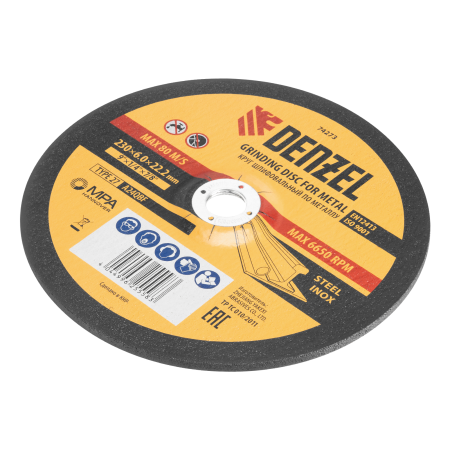 Круг шлифовальный по металлу DENZEL, 230 х 6,0 х 22,2 мм, A24QBF
