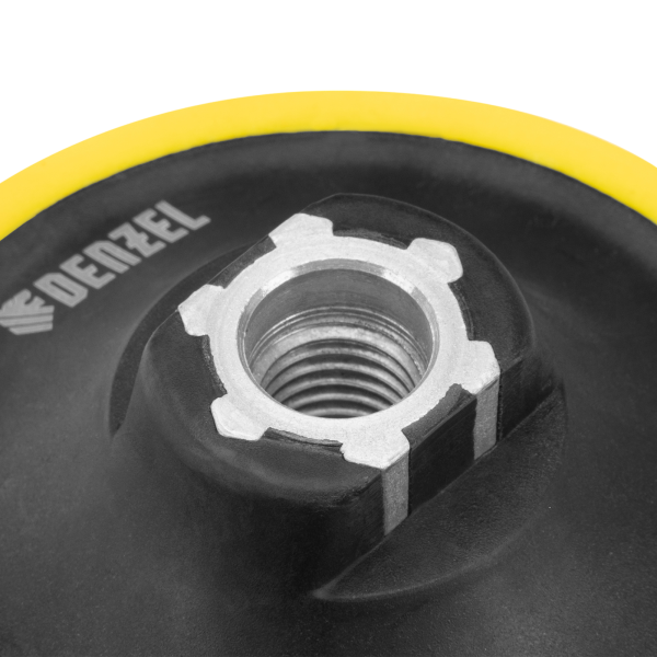 Тарелка опорная для дрели и УШМ DENZEL с липучкой, 125 мм, мягкая, с адаптером c М14 на d8