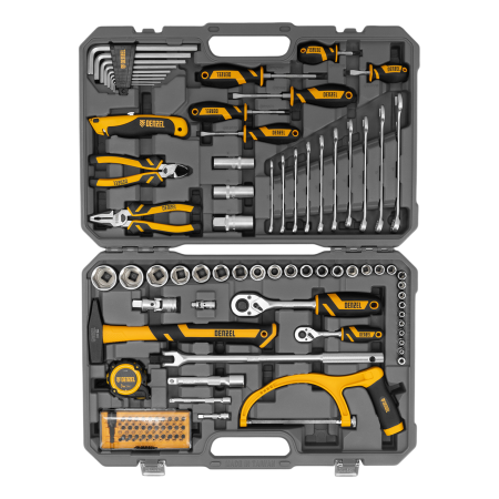 Набор инструментов DENZEL 1/2", 1/4", CrV, S2, пластиковый кейс, 100 предметов