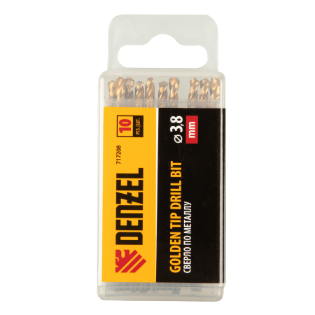 Сверло по металлу DENZEL 3,8 мм, HSS-Tin, Golden Tip, 10 шт.