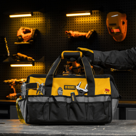 Сумка для инструмента DENZEL 500х245х300 мм, 20 карман.,съемный органайз. 10 карман.,наплеч. рем.