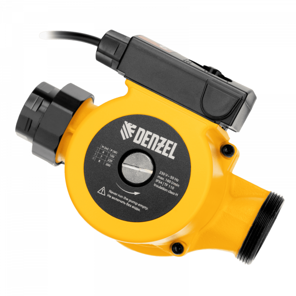Циркуляционный насос DENZEL CP32-8, напор 8 м, 160 л/мин, 1 м кабель, монт. длина 180 мм