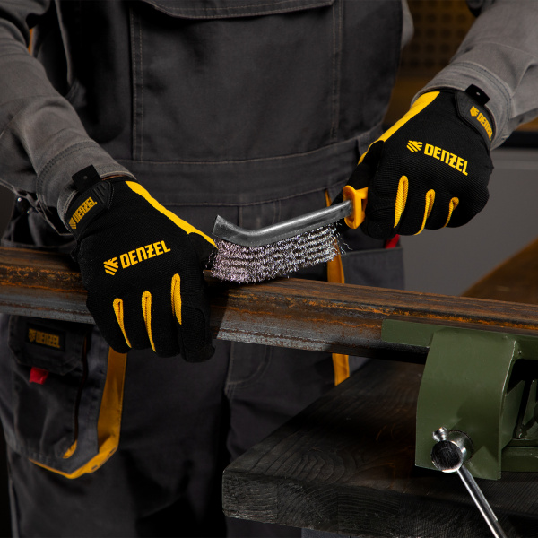 Щетка металлическая с пластмассовой ручкой DENZEL, нержавеющая проволока