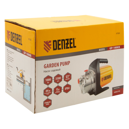 Насос садовый поверхностный DENZEL GP1000Х, 1000 Вт, 3500 л/ч, высота подъема 44 м