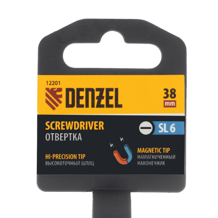 Отвертка DENZEL SL6x38 мм, CrV, трехкомпонентная рукоятка