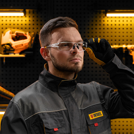 Очки защитные DENZEL открытые, поликарбонатные, прозрачная линза