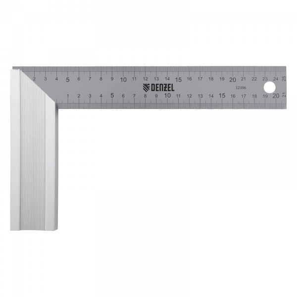 Угольник DENZEL 32396 250 мм, нержавеющая сталь, градуировка, алюминиевое основание