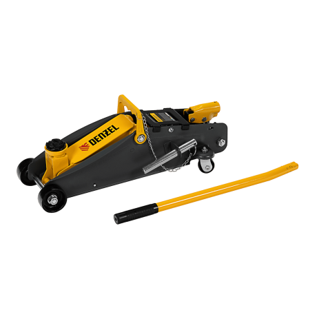 Домкрат гидравлический DENZEL подкатной с фиксатором, 2,8 т, 135-385 мм, в кейсе