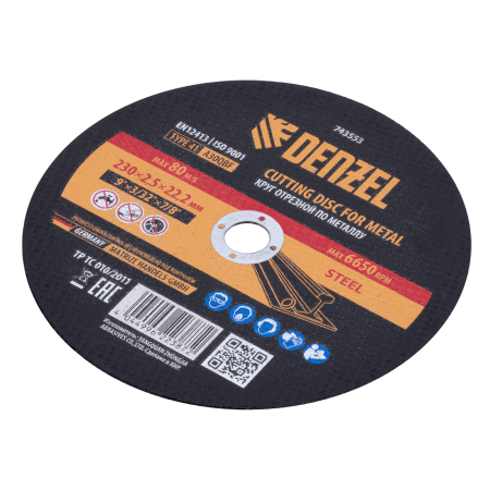 Круг отрезной по металлу DENZEL 230 х 2,5 х 22,2 мм, A30QBF Круг отрезной по металлу DENZEL 230 х 2,5 х 22,2 мм, A30QBF